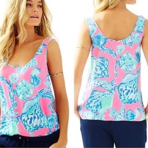 Lilly Pulitzer Barefoot Princess Cosmos tank xsmall seashell pink blue silk